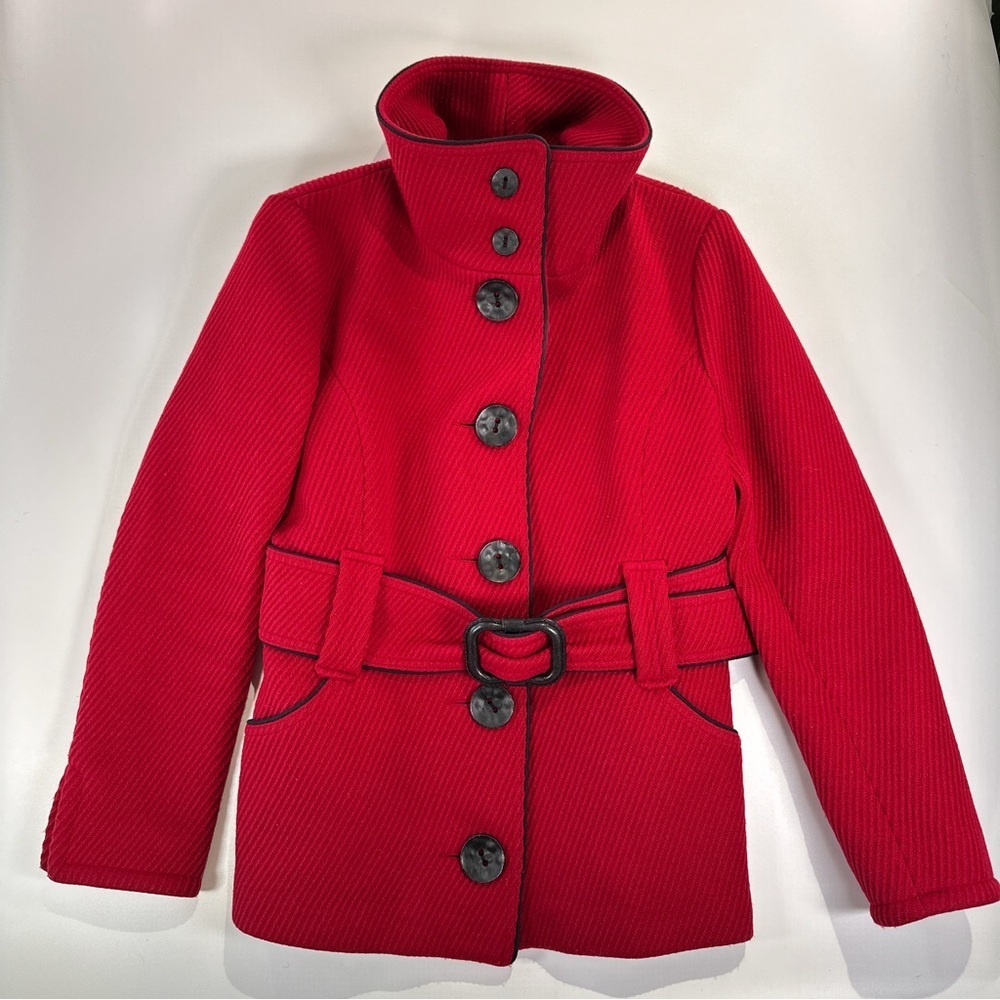Soia & Kyo Red Belted Pea Coat Jacket Womens S - Picture 2 of 12